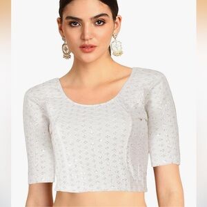 Women's Top great for sarees stretchable white sequence